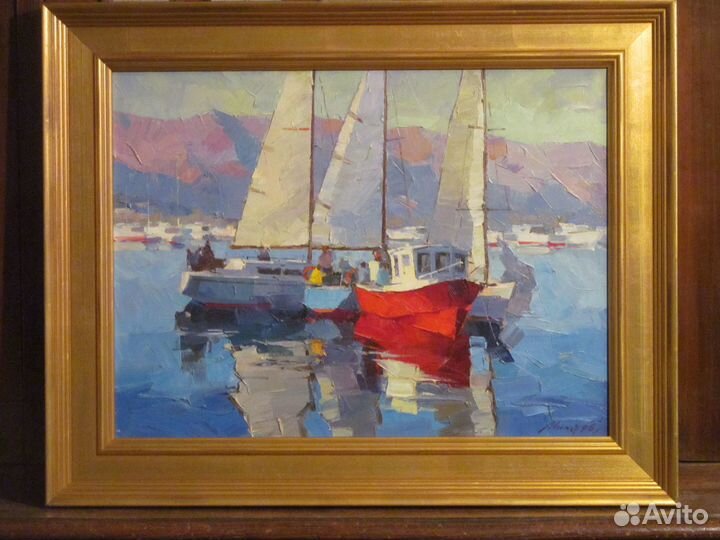 Яхты. Живопись маслом. Холст.Подпись