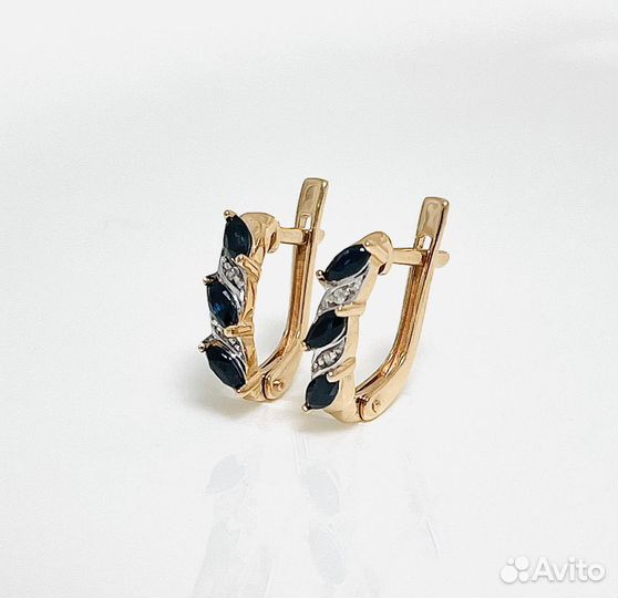 Золотые серьги с сапфирами и бриллиантами