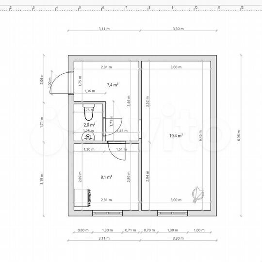 1-к. квартира, 36,3 м², 1/2 эт.