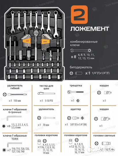 Набор инструментов для автомобиля 186 предметов