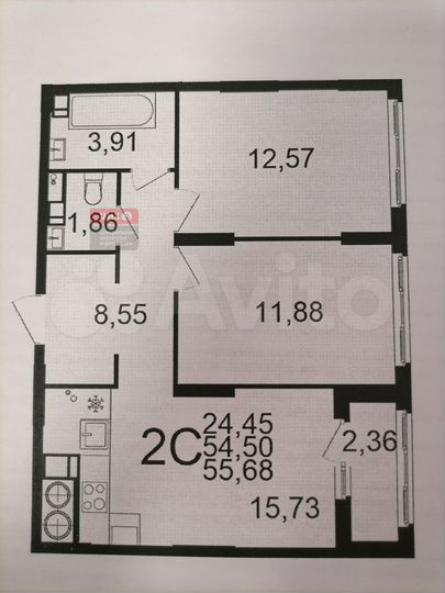 2-к. квартира, 55,7 м², 6/26 эт.