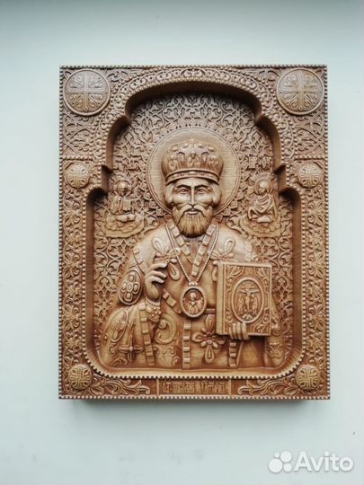 Николай Чудотворец - резная икона из дуба
