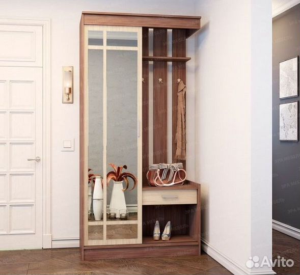 Прихожая с зеркалом и вешалкой Ясень шимо