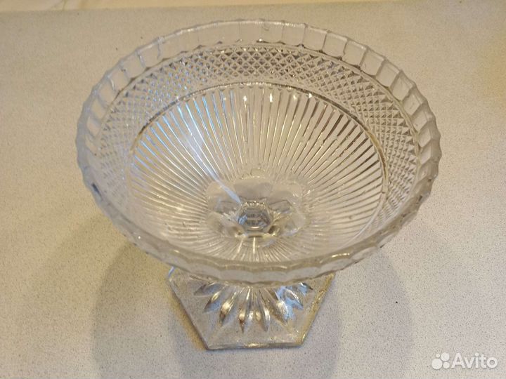 Хрустальная ваза для фруктов на ножке СССР