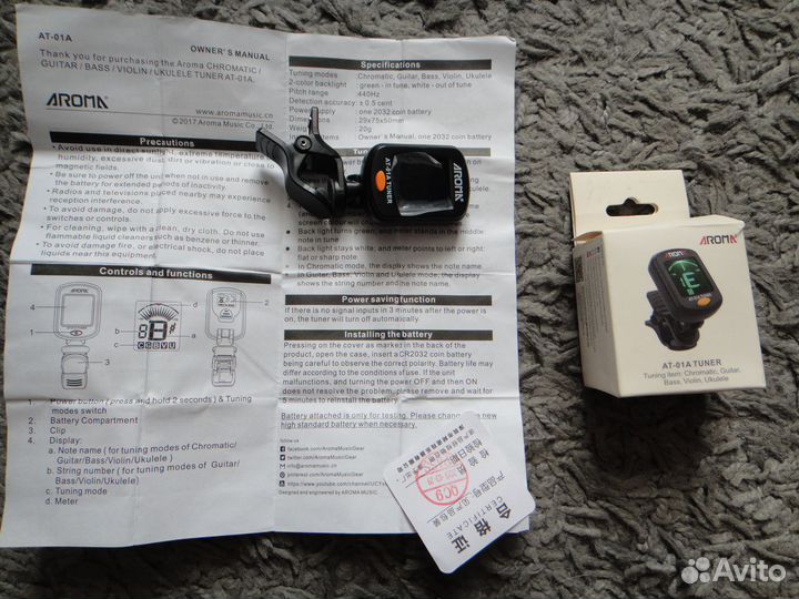 Тюнер для гитары aroma AT-01A
