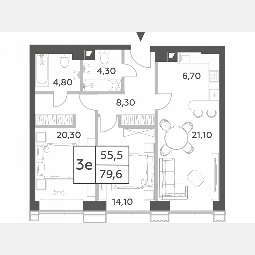 2-к. квартира, 80,6 м², 48/54 эт.
