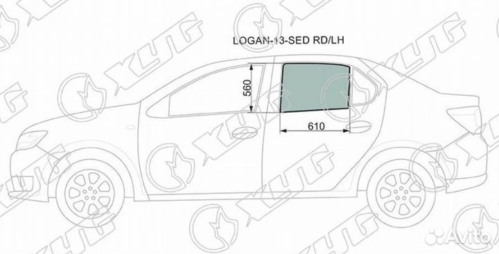 Стекло заднее левое опускное renault logan 14
