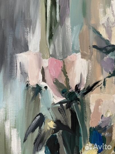 Картина маслом «цветы», в раме 40х60