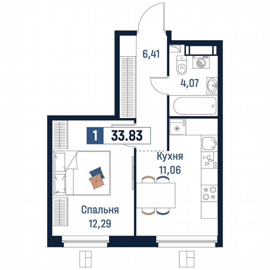 1-к. квартира, 33,8 м², 7/18 эт.