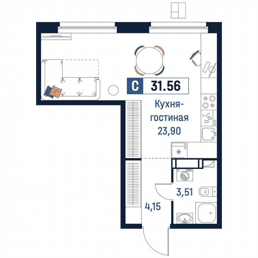Квартира-студия, 31,6 м², 15/18 эт.