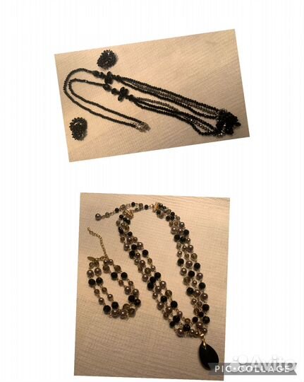 Колье - 3 нитки с агатом и браслет