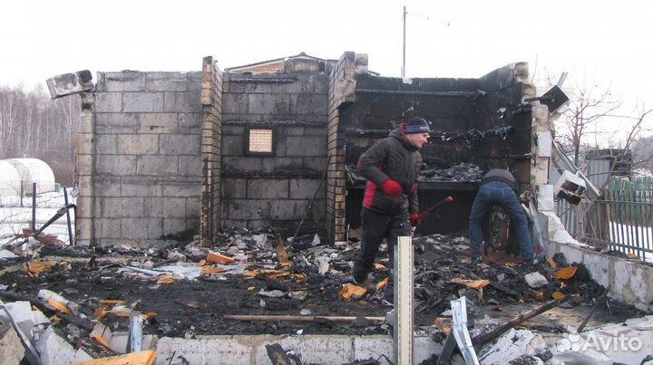 Вывоз мусора после пожара демонтаж строений