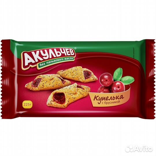 Печенье Акульчев Купелька с Брусникой 225 г