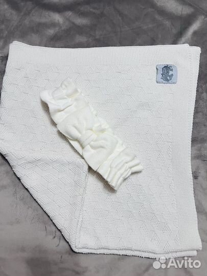 Вязанный хлопковый летний плед/конверт на выписку