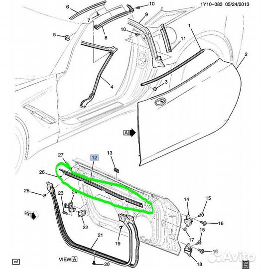 Б/У Уплотнитель опускного стекла В хорошем