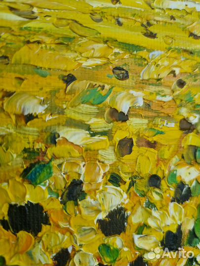Картина маслом с подсолнухами на холсте пейзаж