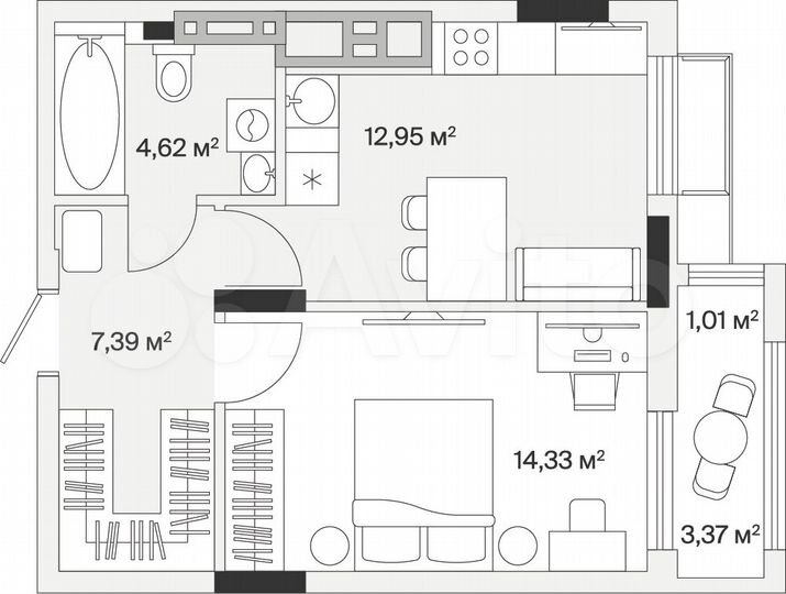 1-к. квартира, 40,3 м², 3/7 эт.