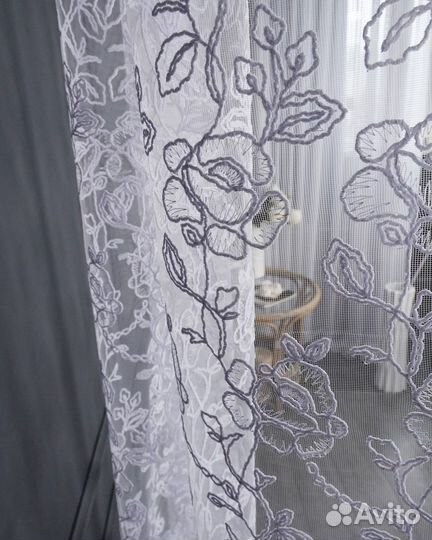 Тюль Дентель роза холодный белый на окна пошив