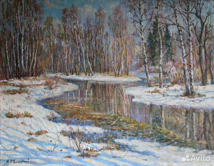 Картина маслом на холсте. Пейзаж. Весенний этюд