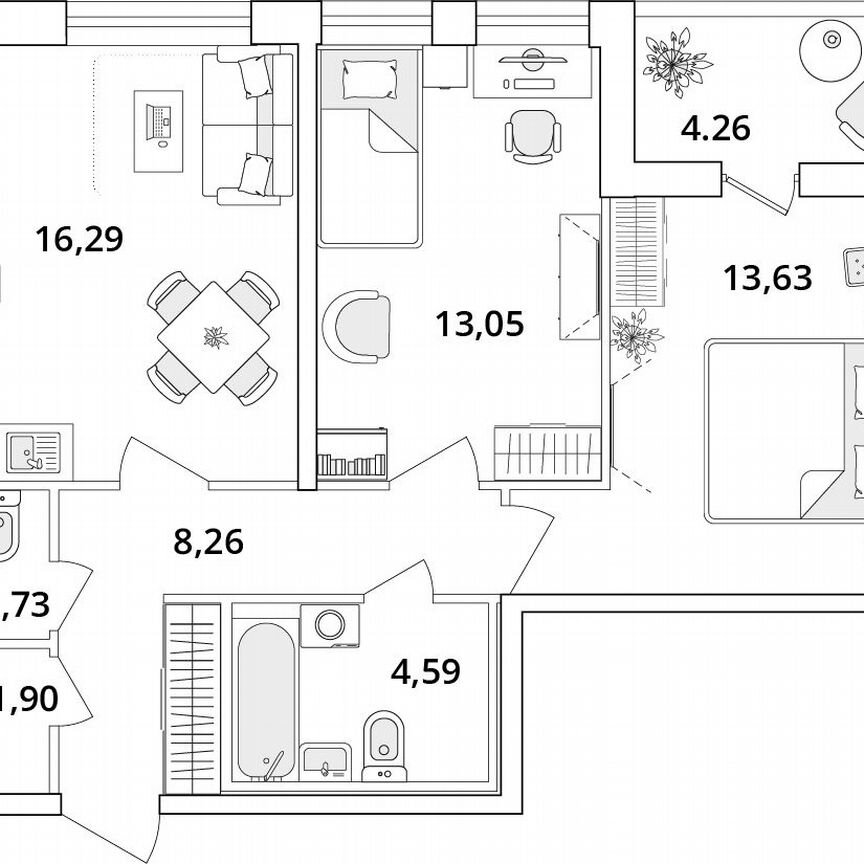 2-к. квартира, 61,7 м², 1/18 эт.