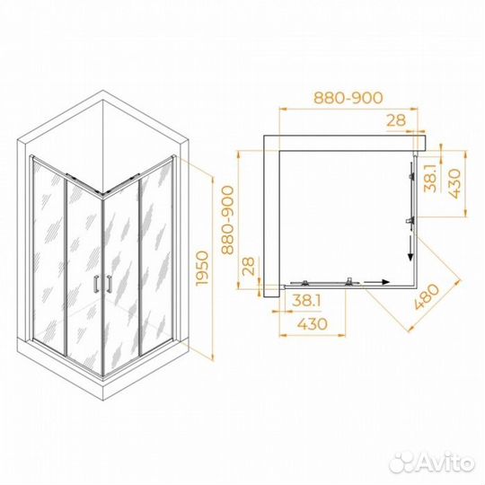 Душевой уголок RGW Passage PA-39B 90x90х195 см, стекло 6 мм