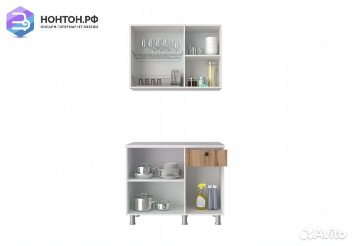 Кухня Деми 1.0 м белый / дуб вотан