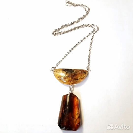 Двойной кулон с Балтийским Янтарем на цепочке