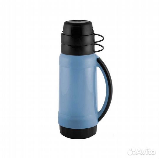 Термос в пластик корп, стекл колба, 1,0 л, 2 чашки