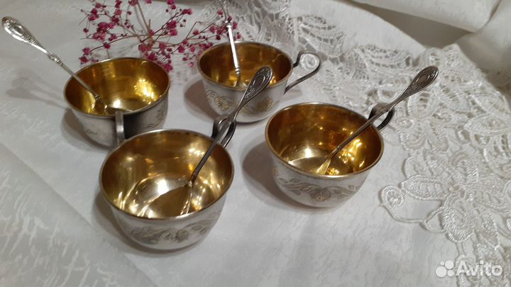 Мельхиор позол. Кофейный набор.ложки вилки