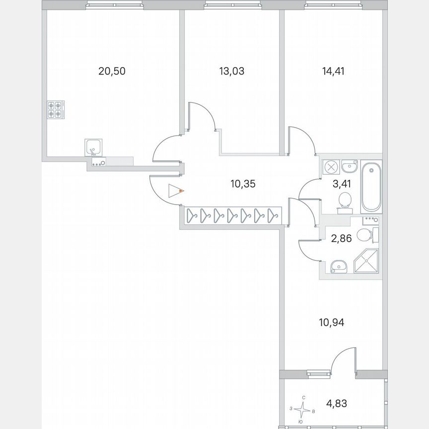 3-к. квартира, 77,9 м², 2/4 эт.
