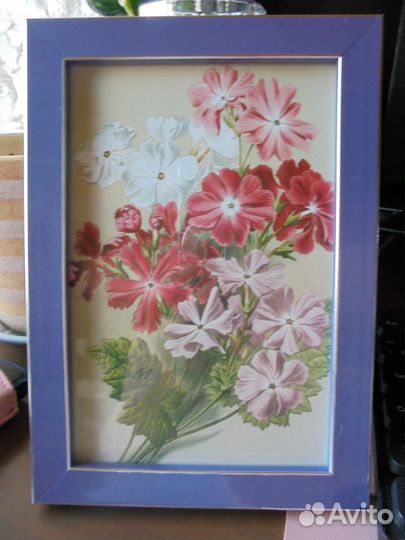 3 панно Садовые цветы в сиреневой рамке 12 х 17