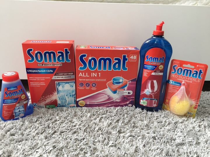 Таблетки и ополаскиватель Somat для ппм