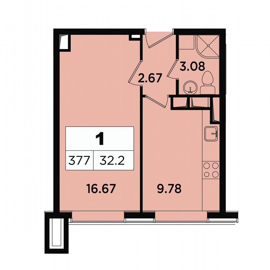 1-к. апартаменты, 32,2 м², 16/18 эт.