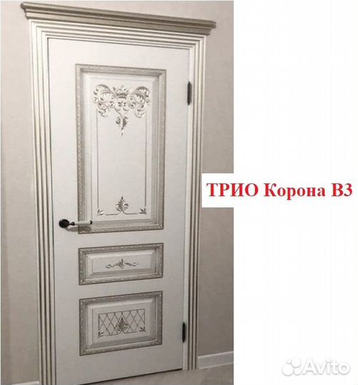 Дверь межкомнатная Эмаль Белая/ Патина золото