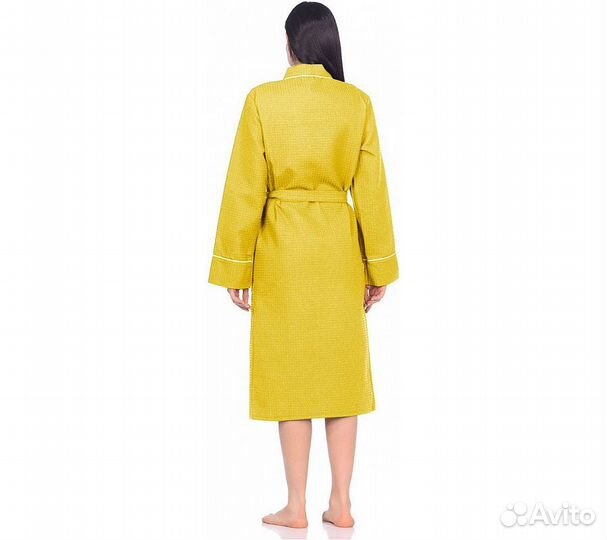 Халат вафельный Home One с кантом желтый 44
