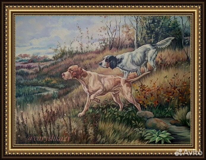 Картина маслом. Сеттер и пойнтер в стойке
