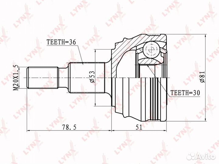 Lynxauto CO-2800 ШРУС VAG A3octaviagolf 4 96- нару