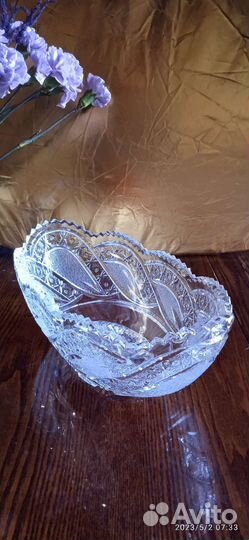 Большая хрустальная ваза ладья