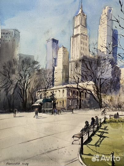 Картина Нью Йорк акварелью