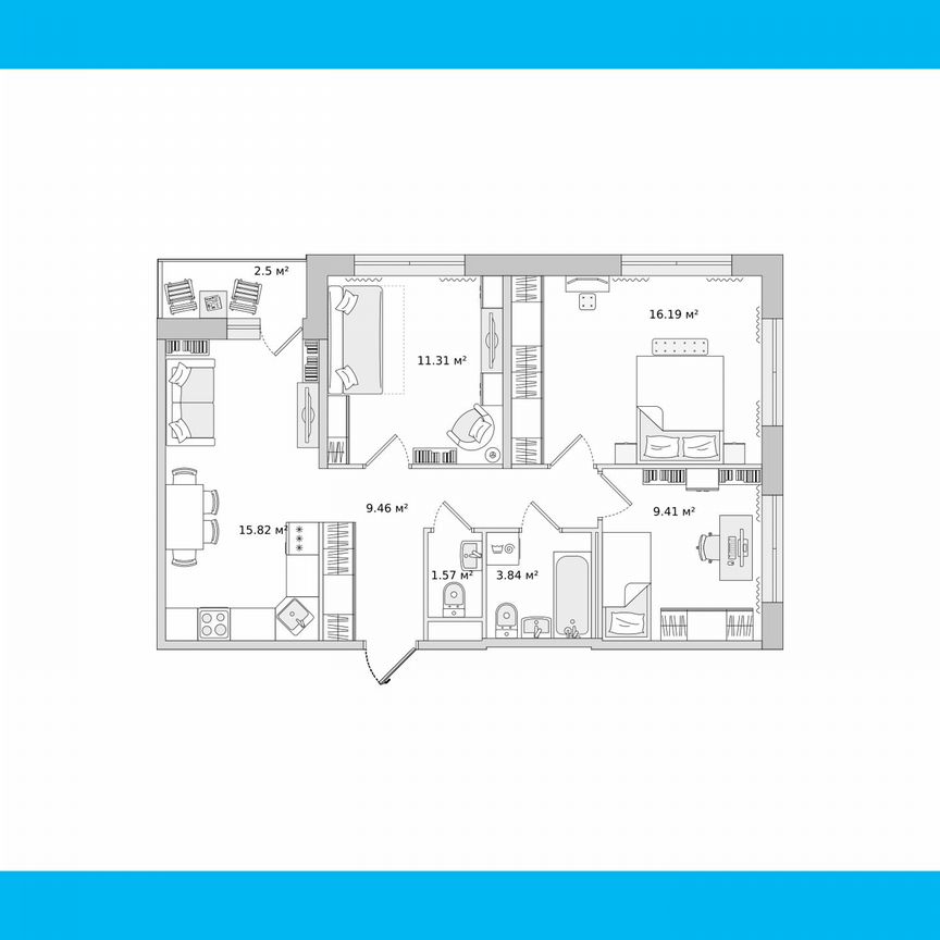 3-к. квартира, 67,3 м², 13/15 эт.