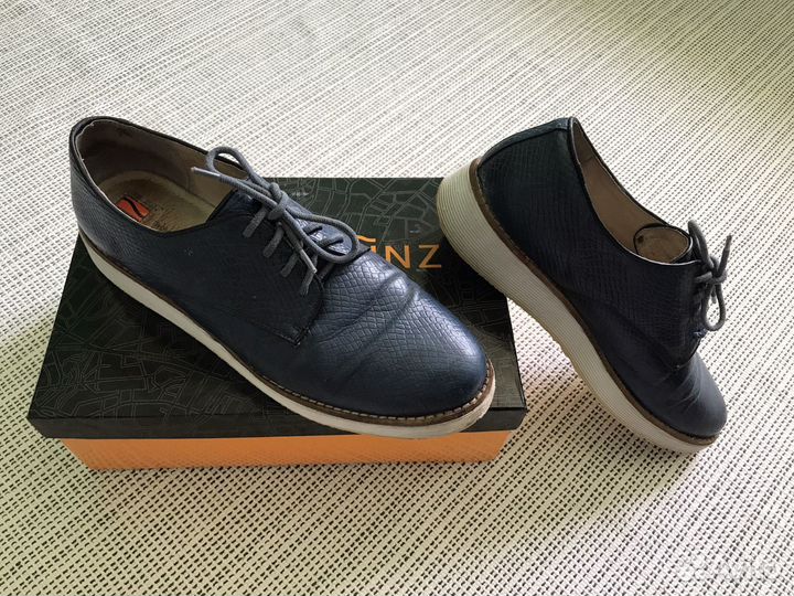 Кожаные женские ботинки, синие