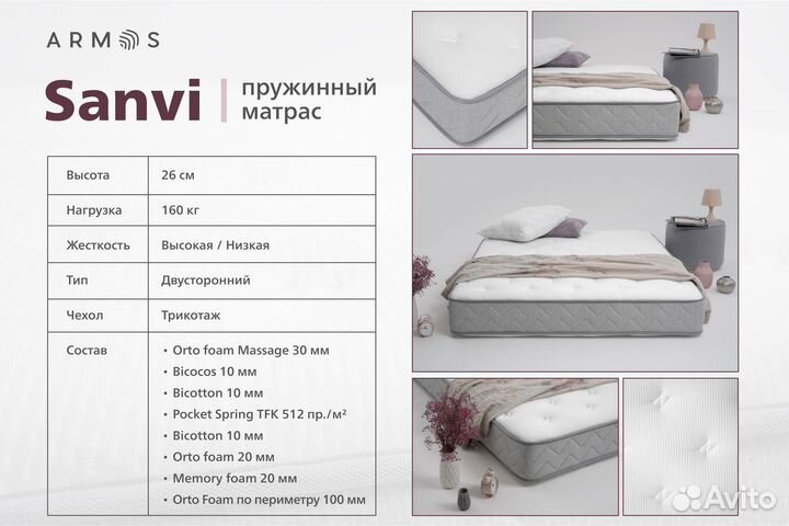 Матрас 90х200 см Sanvi (двухсторонний)