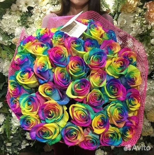 Радужные розы Доставка цветов