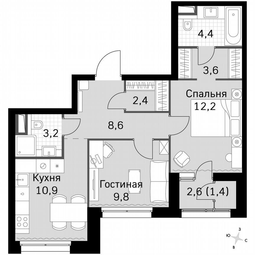 2-к. квартира, 56,4 м², 34/34 эт.