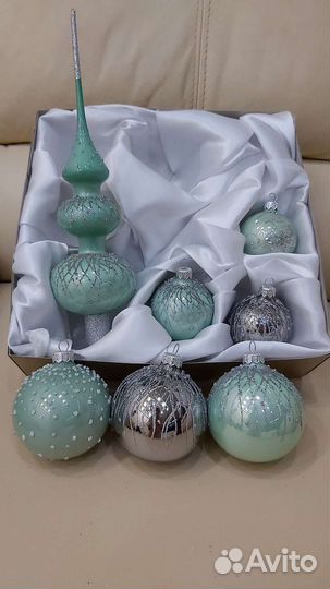 Набор елочных украшений.Стекло,ручная работа.Новый