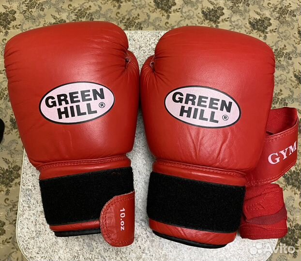Боксерские перчатки 10 oz Green hill + бинты 2 шт