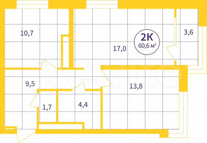 2-к. квартира, 60,6 м², 24/25 эт.