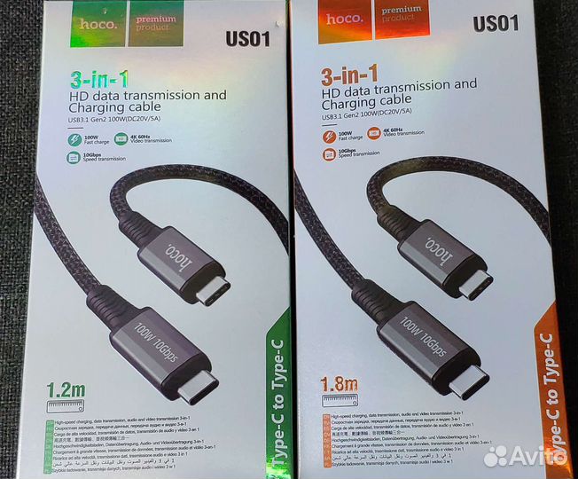 Кабель Thunderbolt3 USB4 Type-C 40Gbps, HD8K, 100W