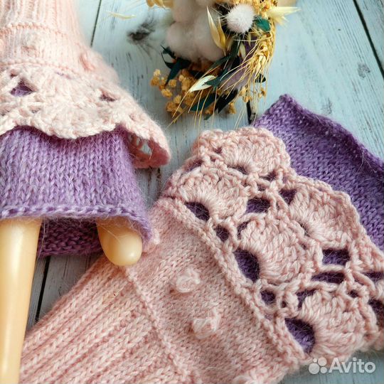 Митенки вязаные женские ажурные ручной работы