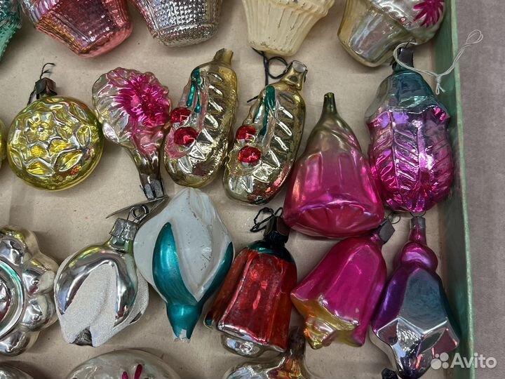 Елочные игрушки СССР корзинки, цветы, медальоны